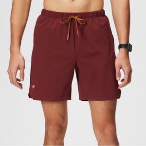 Fabletics Men’s One Short 7in Athletic Shorts Red Rust Quick Dry Fabric